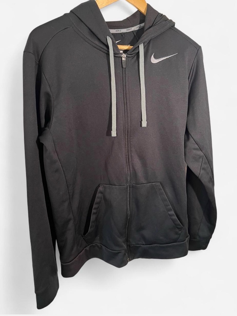 Nike Black Full-Zip Hooded Performance Jacket with Gray Drawstrings